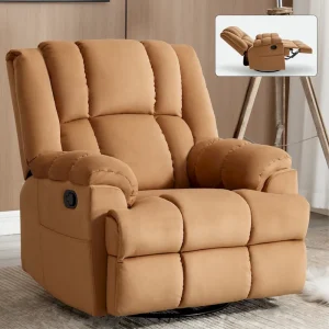 Lazy Boy Swivel Rocker Fabric Recliner Chair, Overstuffed Large Manual Recliner Glider with Pillow Top Arms and Cushion Back(Beige)