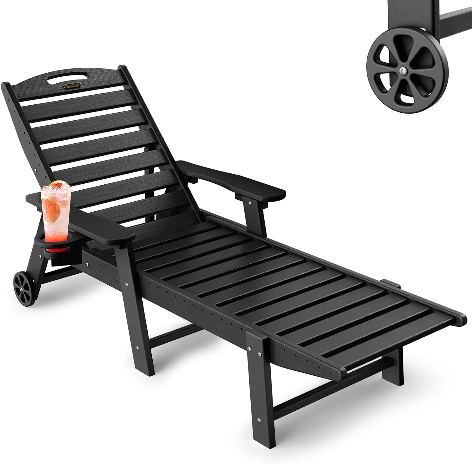 ef8539961353beddcdb530ccffc8e9537dd892c6e4c88b9641b48228f3e020a8 Lounge Chair Outdoor, Chaise Lounge, HDPE 6-Position Outdoor Chaise Lounge, Patio Lounge Chair with Wheels Cup Holder for Pool Poolside Deck Backyard, Teak(1/White)