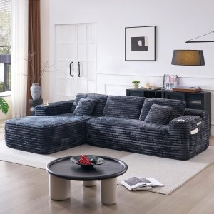Cloud Sectional Couch with L-Shape Chaise Modern Modular Sofa Deep Seat Built-in Cup Holder(Light Grey/Right Facing Chaise)