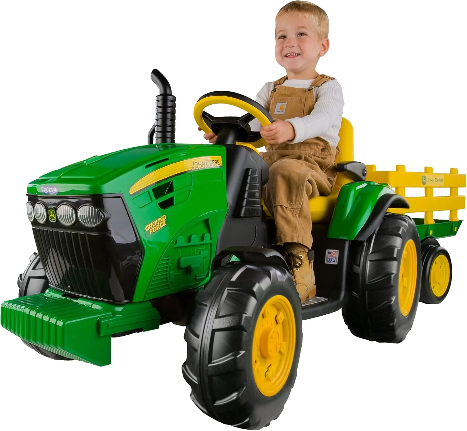 f03ec57786537ff879a1f1b737ccfda8f6deec7c4e8dcc9ccf1377e74b145ab2 Peg Perego John Deere Ground Force Tractor with Trailer 12 Volt Ride on(Standard)
