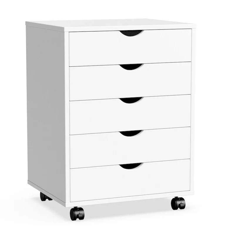 f0919916fa5dd5bbf8e910281eef9e0616902203219c00dd38892c633986861d 5-Drawer Mobile File Cabinet, Vertical Wooden Storage Dresser with 4 Wheels, Rolling Under Desk Organizer(White)
