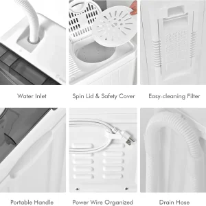COSTWAY Double Tub 26 lb Capacity Laundry 18 lb 8 lb Spin Combo Drain Pump Washing Machine(Grey+White)