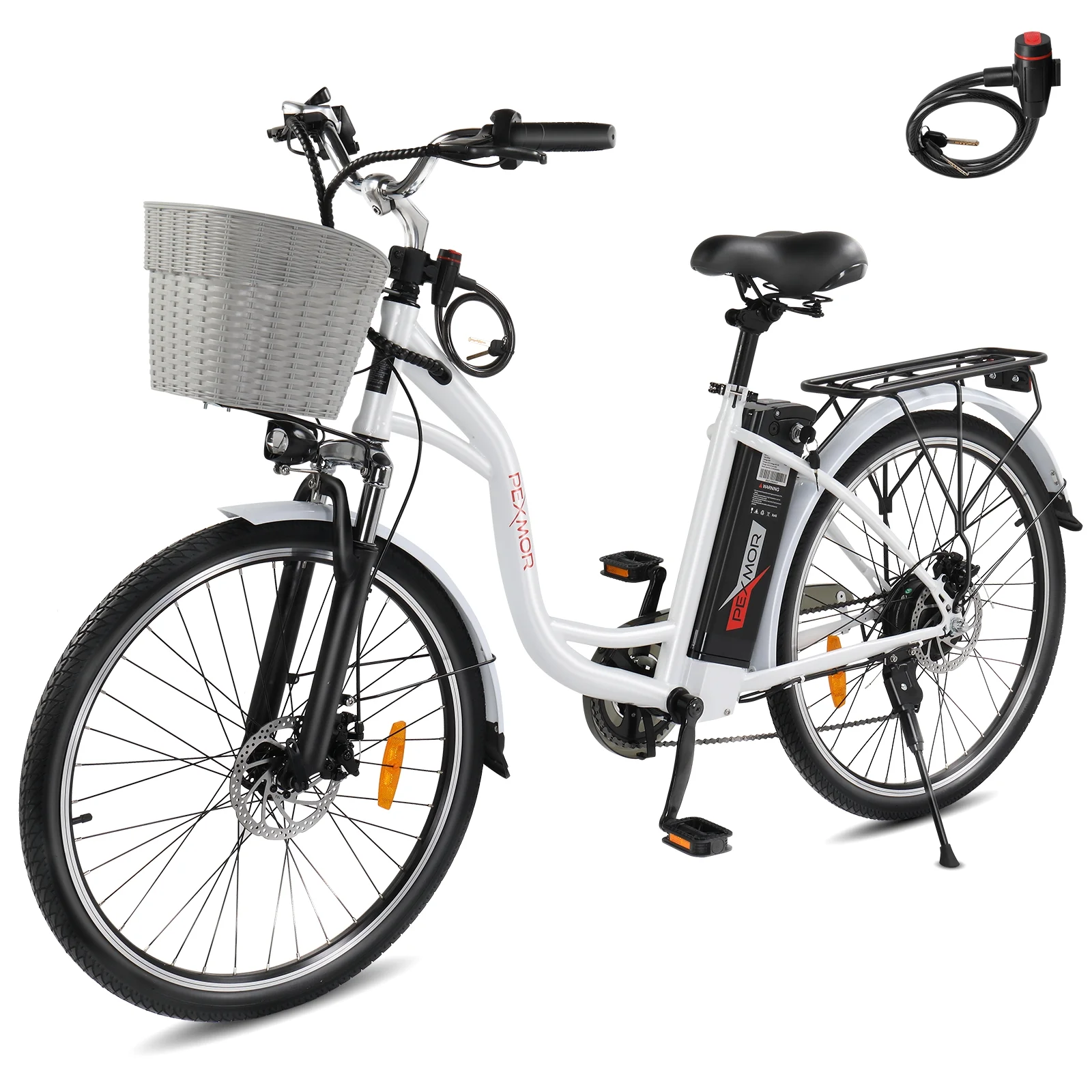f15d670876ef52483f86767f81b5fcb9f2410d5972df4d16905cb54d2882d343 PEXMOR Electric Bike for Adults, 350W (Peak 500W) City Commuter Ebike 36V 12.5AH Removable Battery, 26" Cruiser Electric Bicycle Shimano 6-Speed | Dual Shock Absorber | Basket"
