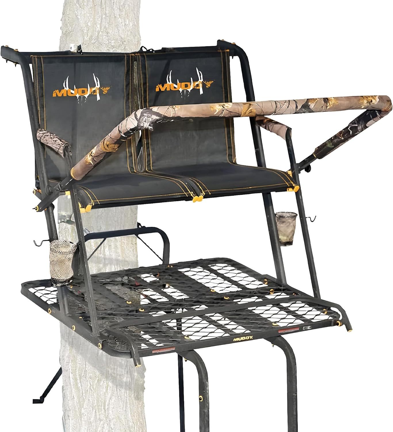 f184194c546c84e9ec3a29f67e714de10cb74a5421d183eeb287db6893ec362a MUDDY Nexus XTL Ladder Tree Stand, 20ft, 500lb Capacity, 2-Person