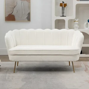 59W Mid-century Modern Tufted Loveseat Upholstered Sofa(Ivory/boucle)