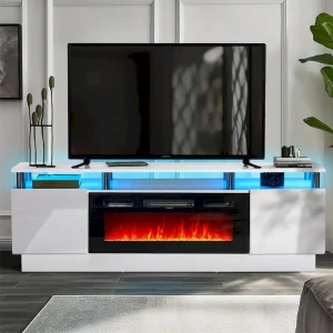 70  Fireplace TV Stand with 36  Electric Fireplace(White)