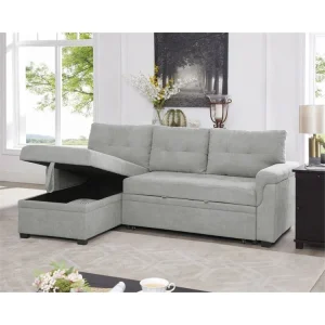 Convertible Reversible Sectional Sofa with Pull-Out Sleeper Bed, Hidden Storage Chaise, and Durable Legs(Espresso, Velvet)