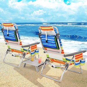 2 Pack 5-Position Outdoor Folding Backpack Beach Chair  Table Set, Patio Lawn Camping Chair Beach Sling Chair(Yellow)