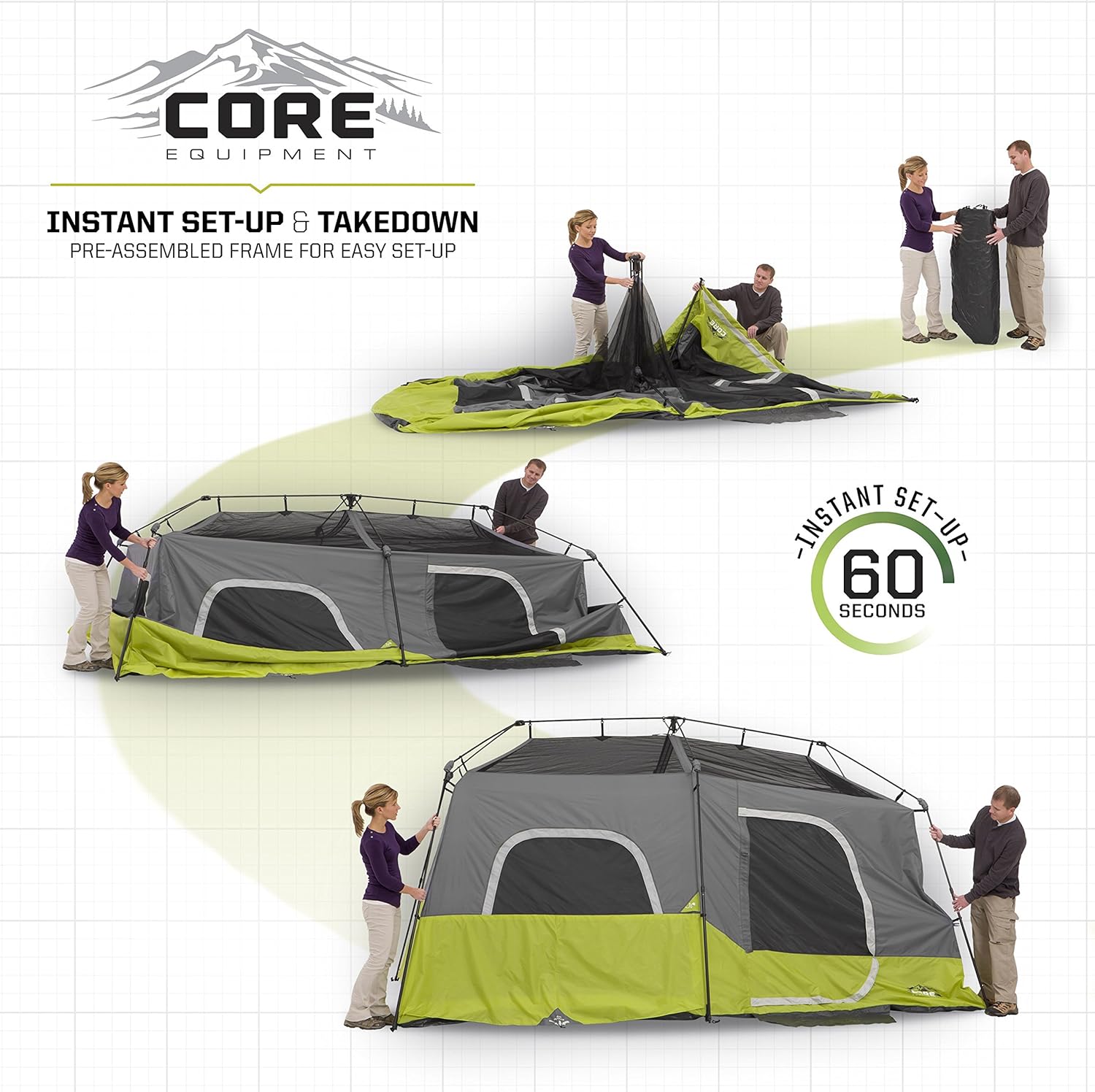 f35a5a5925f78b0c0ebd5090807e3286c2686ff359d3a7df27327524a740046e Core 9-Person Instant Cabin Tent, 14'x9', Green