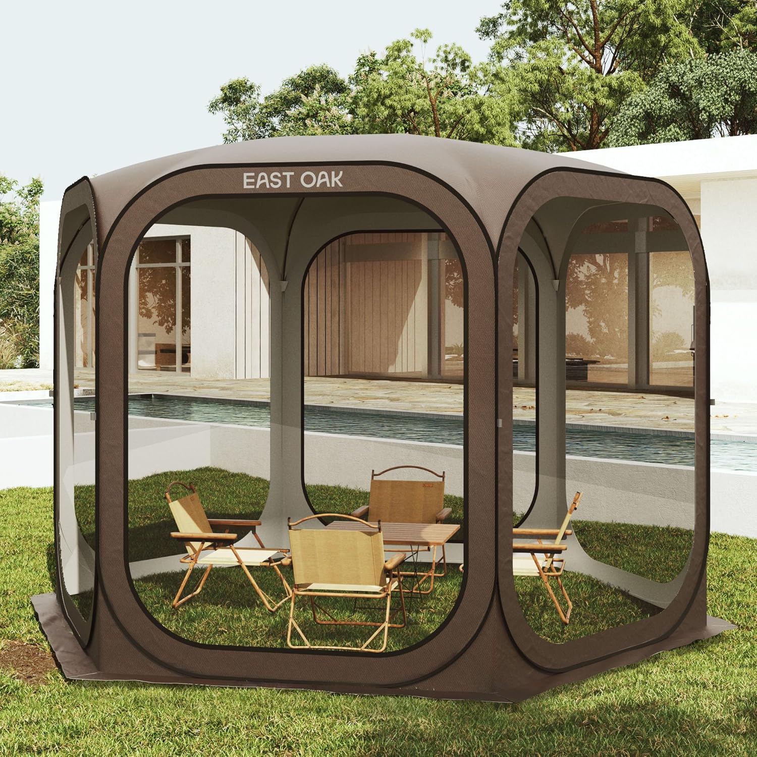 f45fde67c8d281d9dbdb9150b46152ea0473bb360f17080c357925bdfb2dadc1 East Oak Screen House Tent Pop-Up, Portable Screen Room Canopy Instant Screen Tent(Brown/10¡Á10 FT)