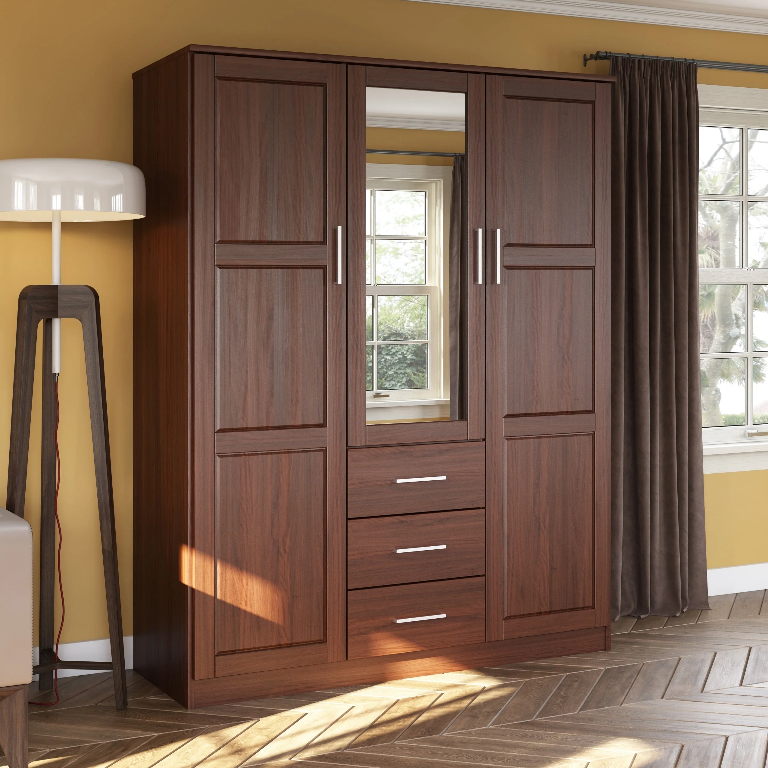 f488c4a4f5a5340254956356225c4a514f04e4101e4e3c86f3aa9701e0bd65fb Palace Imports 100% Solid Wood Cosmo 3-Door Wardrobe Armoire with Solid Wood or Mirrored Doors(Mocha)
