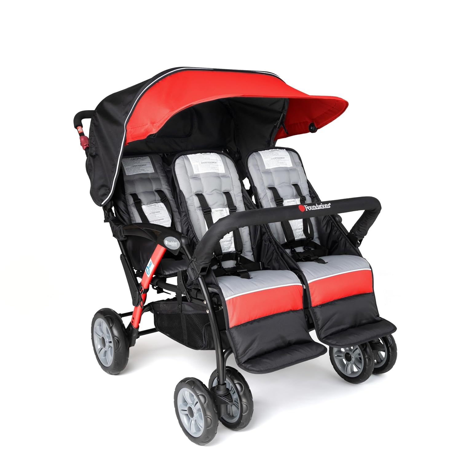 f4a3c26fbe4cede141ec133b64f30d924e8c17ce16093790ef2aca47ee5d492f Compass Quad 4 Seat Stroller | 4-Seat Stroller for Daycare | Oversized UV Blocking Canopy | 5-Point Harness | Easy Loading | Storage Bucket | Teal(Red)