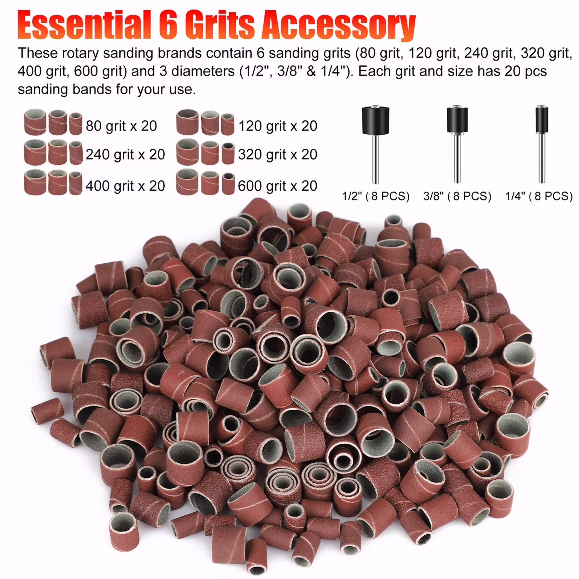 f524f84c58cea90076e55dd0175015761d870e2e8caacf3660aa5c347ee00c58 KNACK - 384Pcs Sanding Drum Nail Sander Drill Bit Kit For Dremel Accessories Rotary Tool