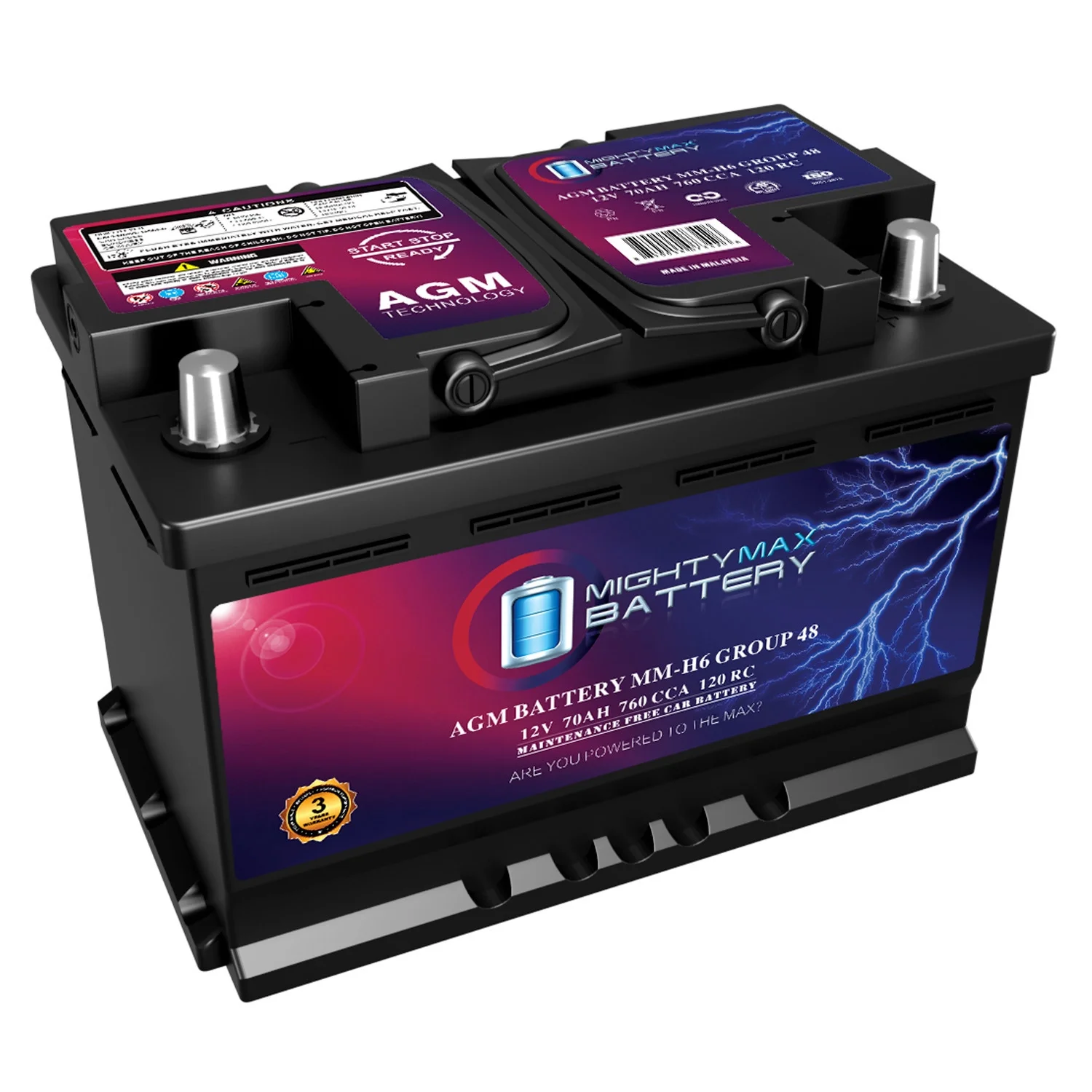 f58fade7283fb70d4c4f9787a7eec61362b8fe31cfbadcf7c63141b7df14dcfd MM-H6 12V 70AH Car Battery, 760 CCA, Group 48, Compatible with Chevrolet Silverado 1500, Long Life, High Discharge Rate