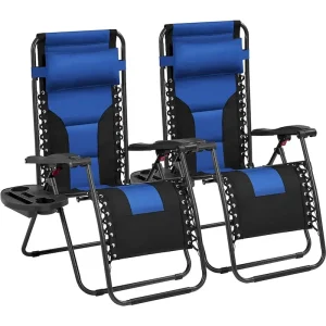 Yaheetech 2pcs 26in Padded Outdoor Zero Gravity Chair Patio Lounge Camping Chair with Armrests and Pillow(Navy Blue/black)