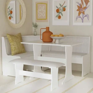 Sedley Farmhouse Nook Dining Set with Storage(Grey Stripe)