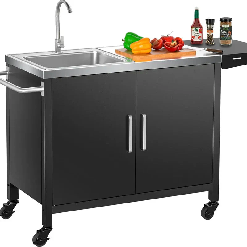 f647dc776b15dc435b1f7e768c26cbfb400850a692ed35847c6de1ba3f744ace Outdoor Grill Table with Stainless Steel Sink - Metal Grill Cart Kitchen Island