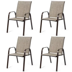 Costway 4PCS Patio Chairs Garden Deck Yard with Armrest - See Details(Grey)