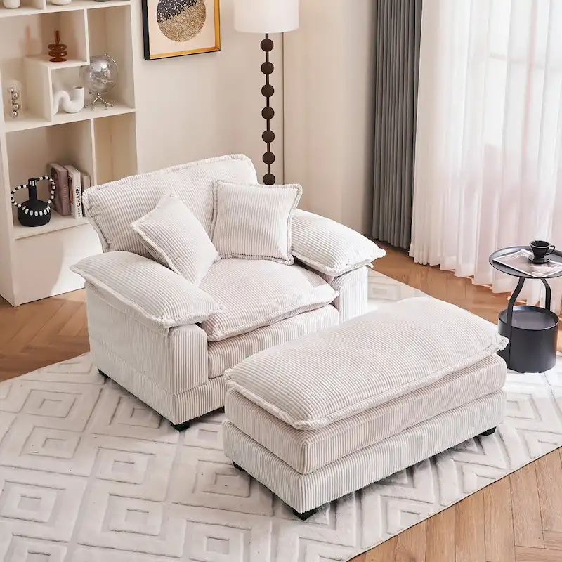 f6c04d1717243687968ed6eba2a25f76c1eb253a47198665e9b85da265990b23 56.9 W Oversized Chair with Ottoman, Reading Chair for Bedroom, Lazy Sofa Bed, Modern Over Sized Single Recliner Couch(Orange)