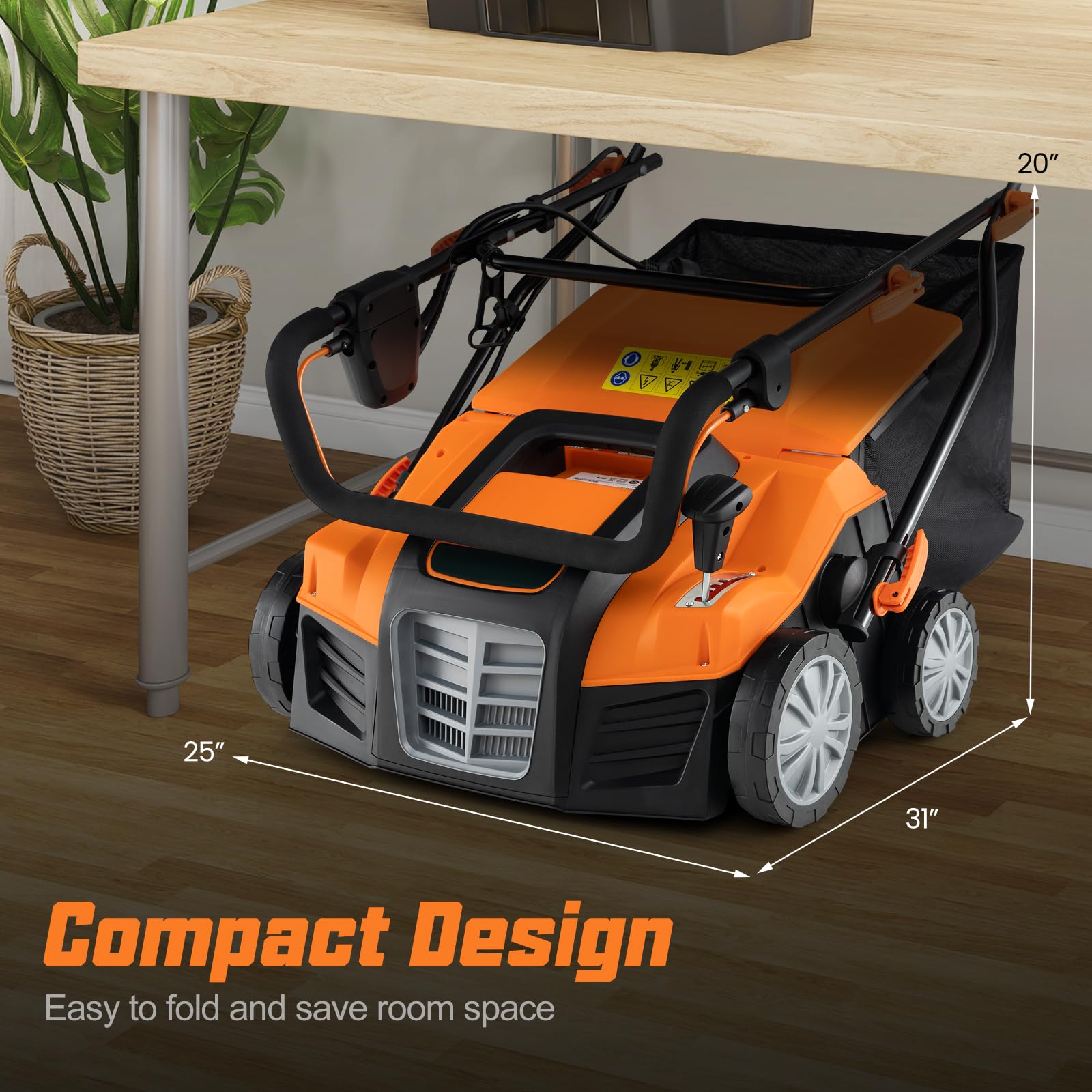 f7707cb65280d81c6da952c22ac965d778df9fd09ce6fac37f9eae09f13ce0be 2-in-1 Scarifier and Lawn Dethatcher, 16-Inch 15A Corded Electric Dethatcher w/ 14.5-Gal Collection Bag(Orange)