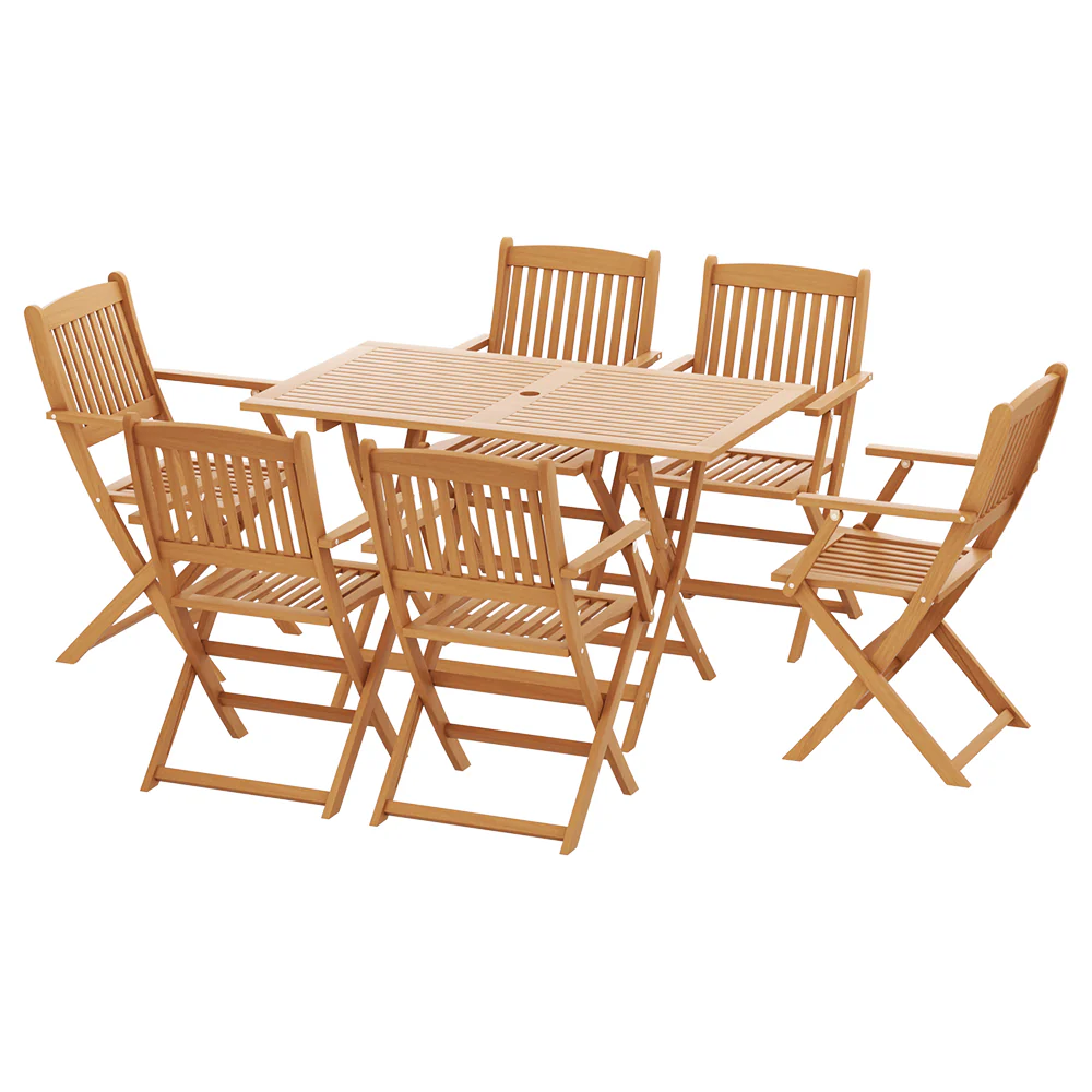 f7a8fa5524db919947f1982c0daeada5d7a0a6cb8f7d004faf8901696bb8274c Gardeon Outdoor Dining Set 7 Piece Wooden Table Chairs Setting Foldable