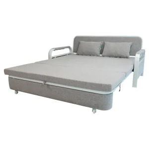 Convertible Sofa Bed with Pillows, Side Pockects and Storage Compartment, Carbon Steel and Linen Cotton(Grey/108cm)