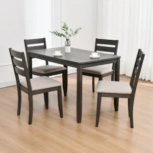 5-Piece Solid Wood 47L Dining Table Sets (1 Table+ 4 Slat Back Chairs)(Grey)