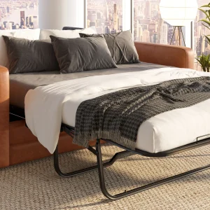Napa 82" Leather Pull-Out Convertible Sleeper Sofa(Cognac Tan)