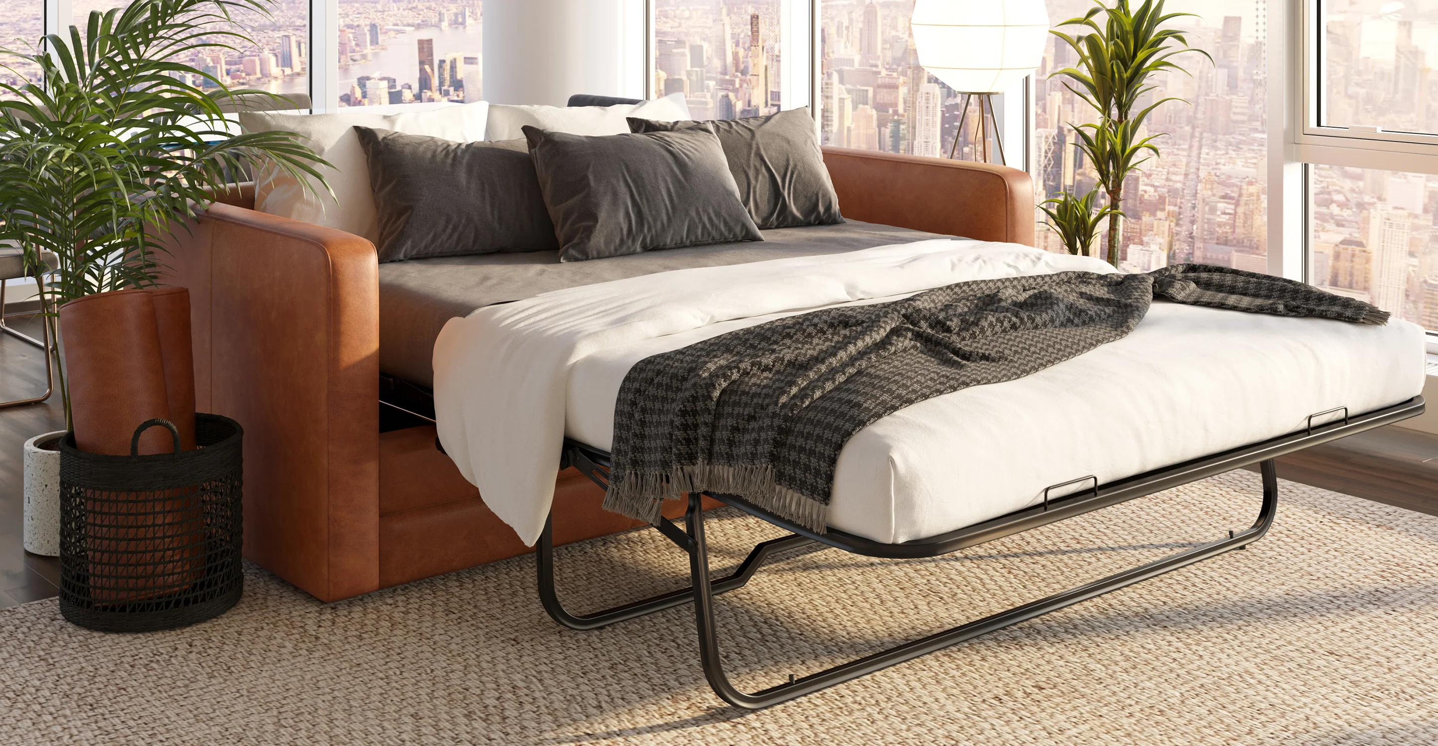 f8c513eeac09172ced9cacbbb2a8db7e2e49011cb8cddfc950abdc3d58ae7dd5 Napa 82" Leather Pull-Out Convertible Sleeper Sofa(Cognac Tan)