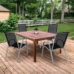 4 Pieces Stackable Patio Dining Chairs Set with Armrest - 29 x 21.5 x 35.5 (L x W x H)(Black)