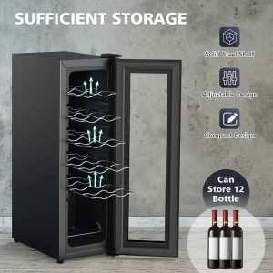 12-Bottle Wine Cooler Refrigerator, 10 Inch Mini Wine Cellar Freestanding or Built-in Wine Fridge(Default Title)