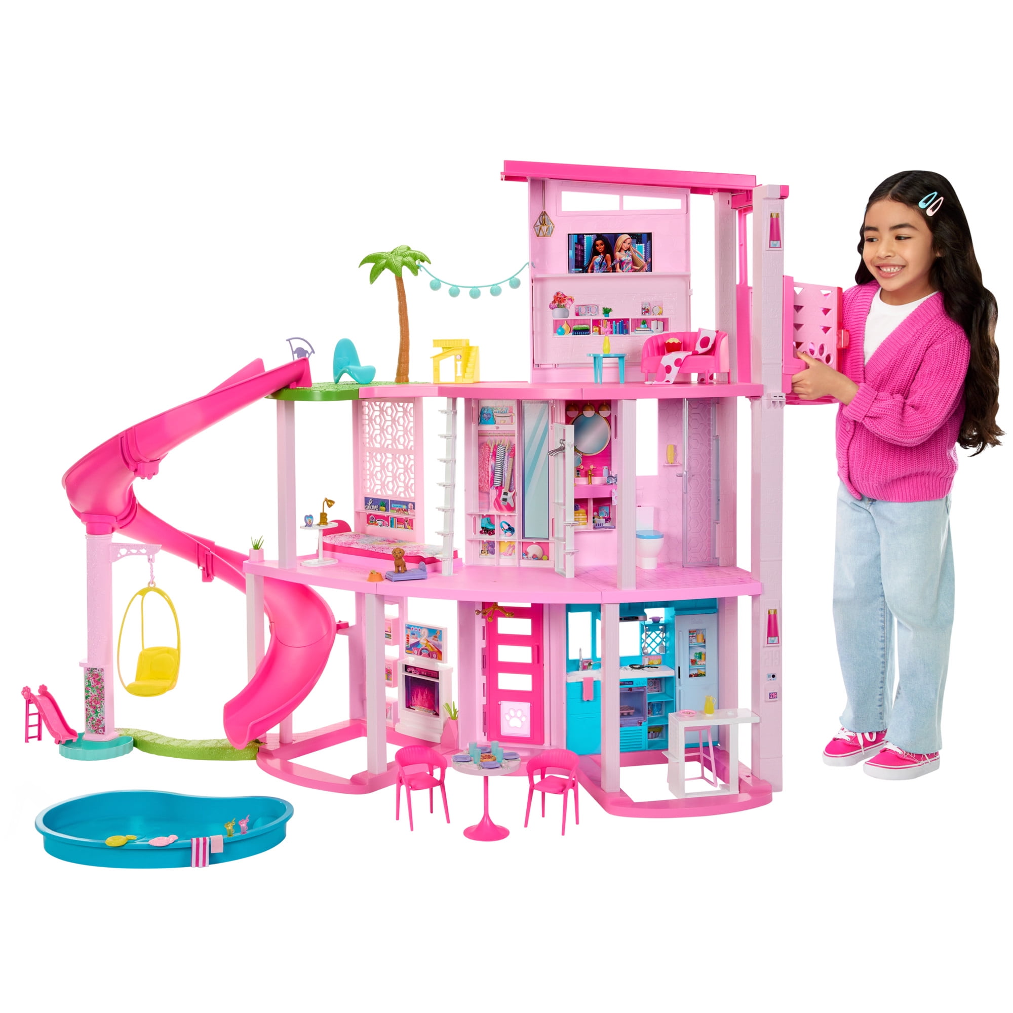 f9144b2e26b85de7e222a9171b6c61fa8a07b227239013d3b58207c2469bf6e0 Barbie Dreamhouse Pool Party Dollhouse Playset with Slide, 10 Play Areas 75+ Accessories(Default Title)