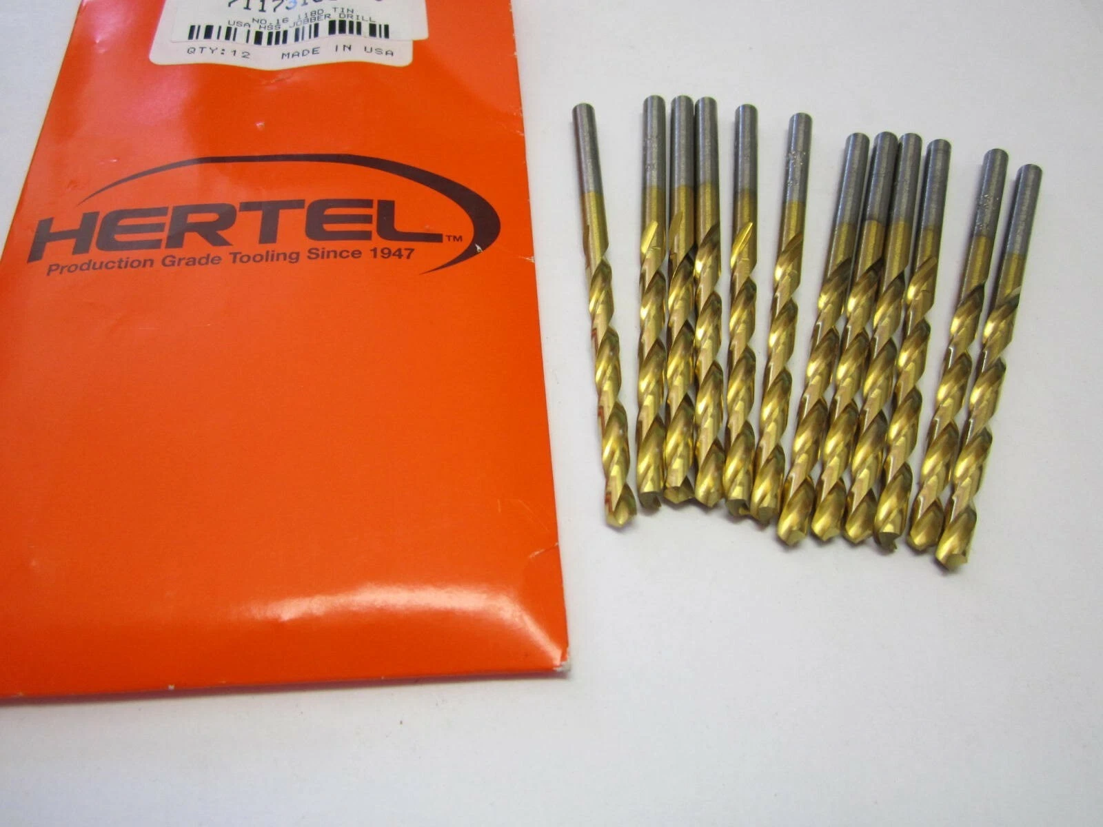 f97a4919ff76e640a9f59fae89626f929c4e1ebcd6ed6cf98018ba12e04a700e KLYNE - Lot Of 12 #16 High Speed Jobber Length Drill Bits 118 Degree Tin