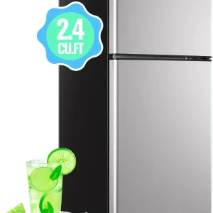 2.4 Cu.Ft Mini Fridge with Freezer Double Door Small Tiny Size Refrigerator with 7 Control Knob(SILVER)