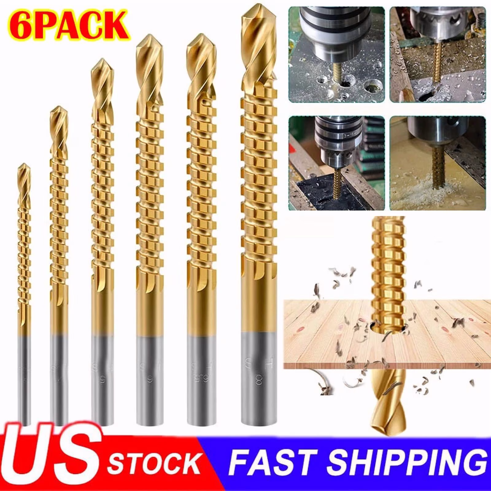 6Pc Twist Drill Bit Set Power Tool Accessories Screw Holes For Wood Metal 20%Off