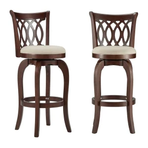 Rovinj Scroll Back Swivel Bar Stool(Cherry-Beige)