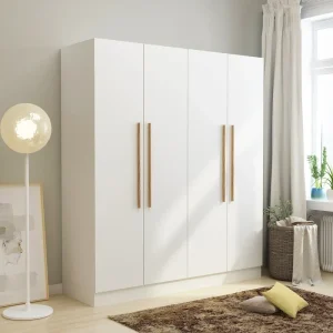 Modern Freestanding Solid Wood Wardrobe Closet With Storage Shelves(White)