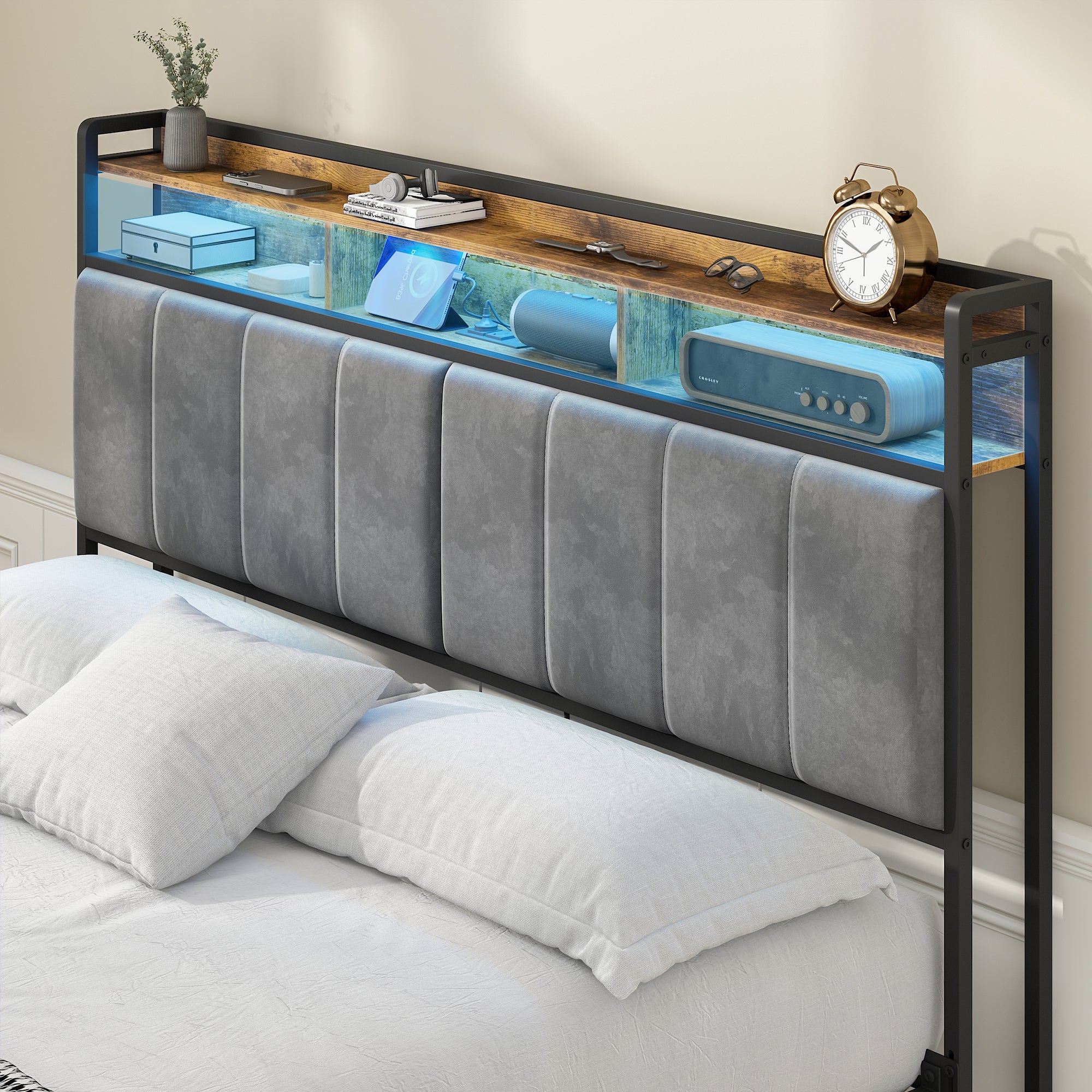 fafc50725c66c099fae2a4df2a2694dabd32af235d4f4a4f19ffbe667eae3aa2 Storage Headboard Upholstered with Charging Station(Double)