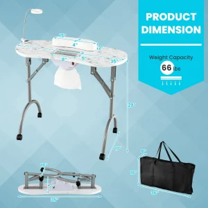 LDAILY Portable Nail Table with Electric Dust Collector(Default/ONESIZE)