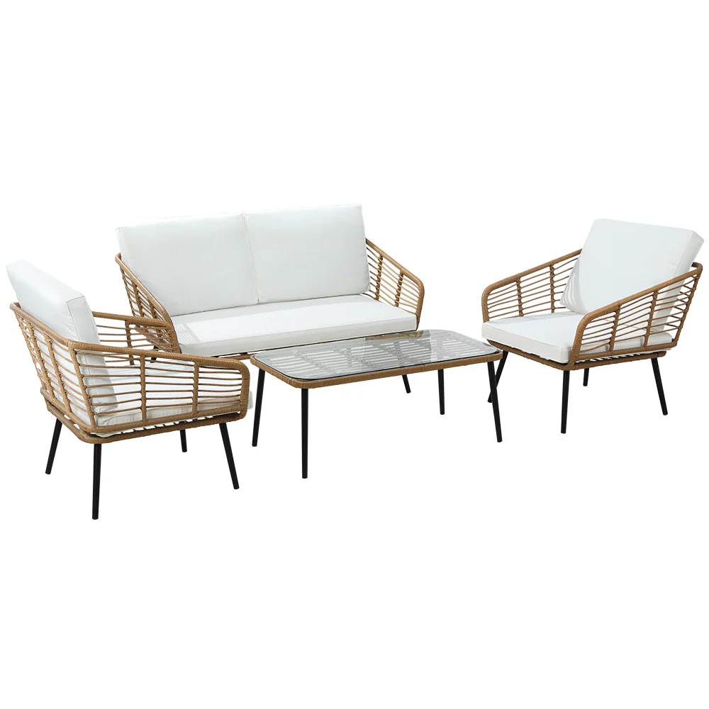 fb489866cb6c7046add155293b148167eac20dfe9e378ae8124f9bcb6948fa3a Gardeon 4-Piece Outdoor Sofa Set Rattan Lounge Setting Table Chairs