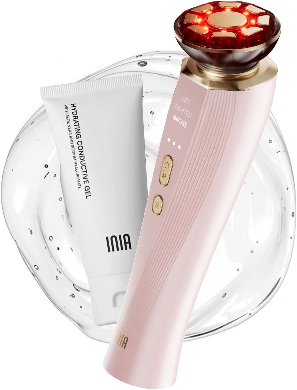 fbc4ab11067f013b2ca902ee84712d3e012af919ad67e2cfc5f3a8dc23d14da9 INIA 3-in-1 Red Light Therapy for Face and Neck Beauty Device for Puffiness Skin Firming(Pink)