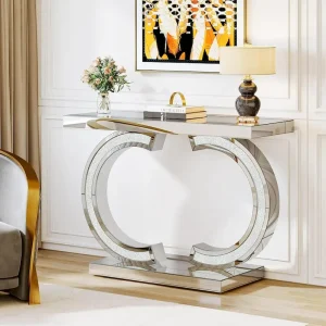 Silver Console Table, 39 Mirror Entryway Table for Entrance(Silver)