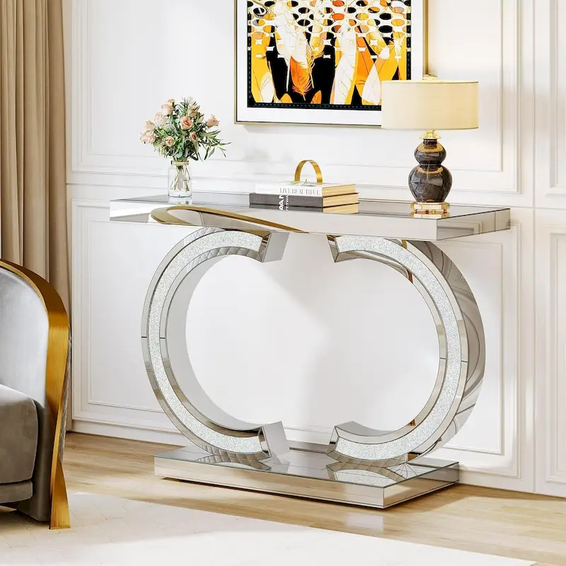 fc21d0377d16bafce3c3be10fbc84918b22aac2dcf1612f71ae92df536188819 Silver Console Table, 39 Mirror Entryway Table for Entrance(Silver)