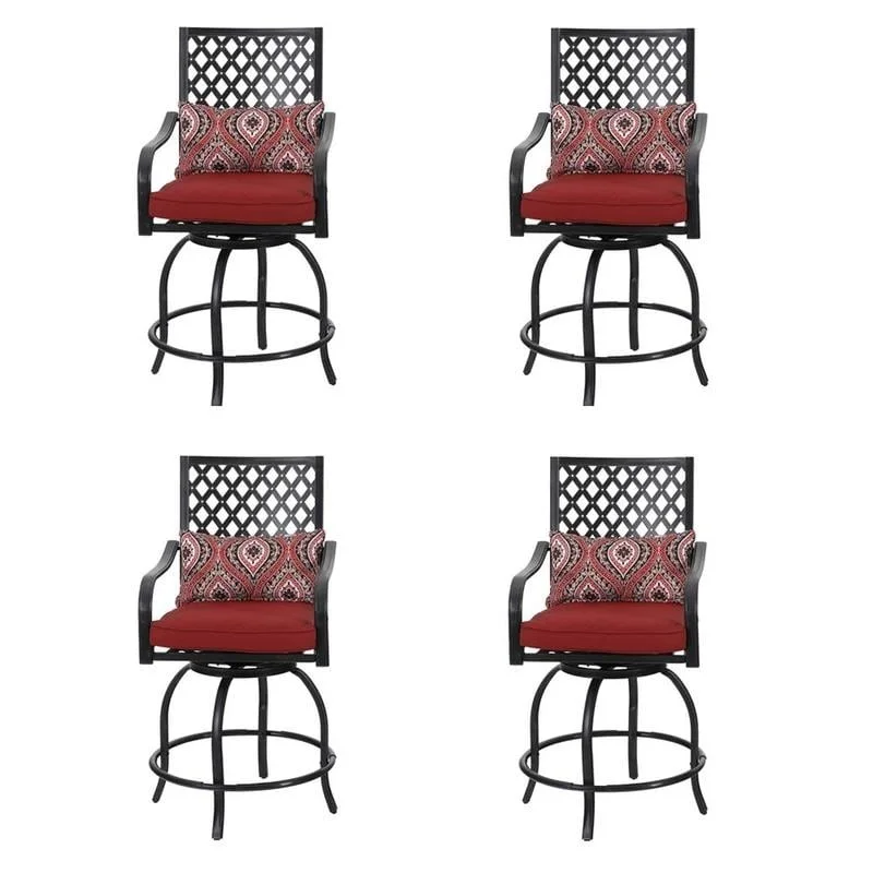 fdccffe5e0b36dd4599ea88cdfc265777391108e06d89db0bd94027974e987e3 Outdoor Swivel Metal Cushioned Bar Height Patio Chairs Set of 4(Red)