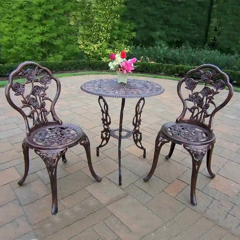 fe162c4c635c24b199c754249c4dffdab7c4514b154282e71c3858eede006a66 Camellia Cast Aluminum 3-piece Bistro Set with Table and 2 Chairs - N/A(Bronze)
