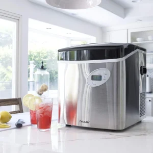 Newair Portable Ice Maker 50 lb. Daily, 12 Cubes in Under 7 Minutes - Compact Countertop Design - 3 Size Bullet Shaped Ice - for Kitchen/Office/RV/Bar - Stainless Steel(Stainless Steel/Ice Maker)