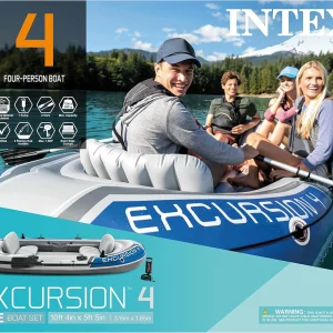 INTEX Excursion Inflatable Boat Series: Includes Deluxe 54in Boat Oars and High-Output Pump ?C SuperTough PVC ?C Adjustable Seats with Backrest ?C Fishing Rod Holders ?C Welded Oar Locks(4-Person)