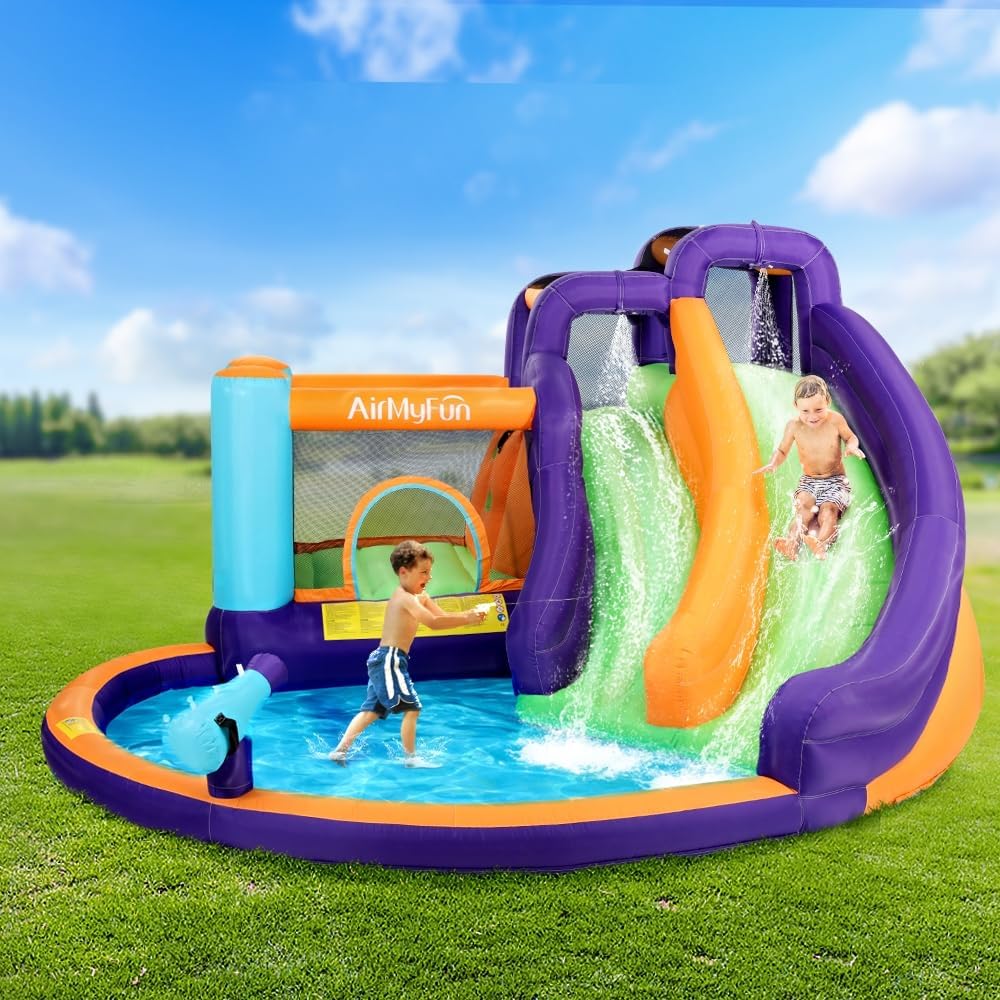 ff6114172b51eeda8f2c5103e857f9f53503ce23b64bff63ac777de4e20e72cc Kids Inflatable Pool Water Park Double Slide Jumping Castle Splash Toys