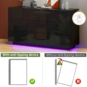 9 Drawers Chest Of Dresser Storage Tower Cabinet Bedroom Organizer with Light(Black)